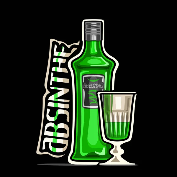 Absinthe Için Vektör Logosu Dekoratif Etiketli Yeşil Klasik Şişenin Ana — Stok Vektör