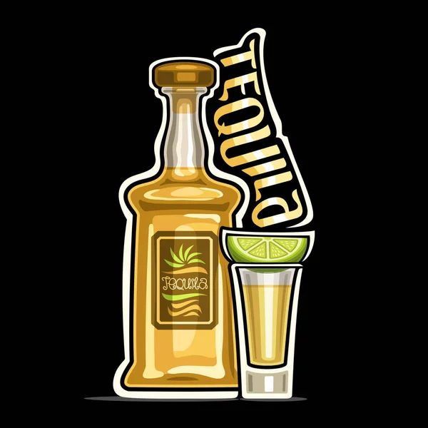 Vector Logo Voor Tequila Schets Illustratie Van Gele Fles Met — Stockvector