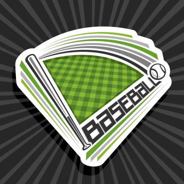 Fotokopi alanı olan Beyzbol Sporu için vektör logosu, spor sahasının üzerinde uçan beyzbol topu ve beyzbolun kelime anlamı için eşsiz harflerle resmedilmiş modern amblem..