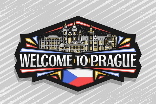 Logo Vettoriale Praga Segno Decorativo Nero Con Illustrazione Del Paesaggio — Vettoriale Stock