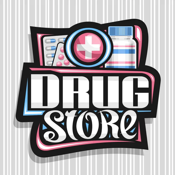 Vector Poster Drug Store Black Decorative Sign Board Unique Brush — Stock vektor