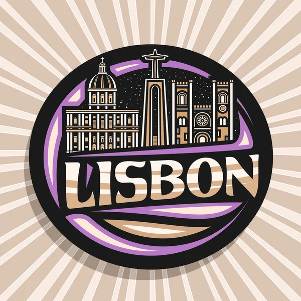 Logotipo Vectorial Para Lisboa Letrero Decorativo Oscuro Con Ilustración Esquemática — Archivo Imágenes Vectoriales