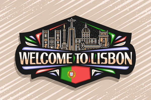Lizbon Için Vektör Logosu Alacakaranlık Gökyüzü Arka Planında Lizbon Şehir — Stok Vektör