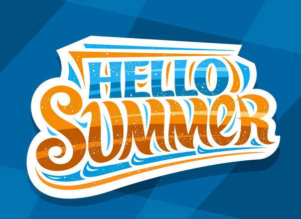 Hello Summer White Badge Curly Calligraphic Font Illustration Decorative Art — стоковый вектор