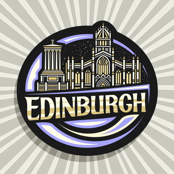 Vector Logo Edinburgh Black Decorative Label Outline Illustration Edinburgh City — Stock Vector