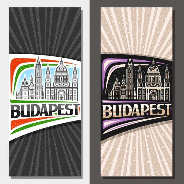 Vector Vertical Layouts Budapest Decorative Leaflet Outline Illustration Budapest City — Stock Vector