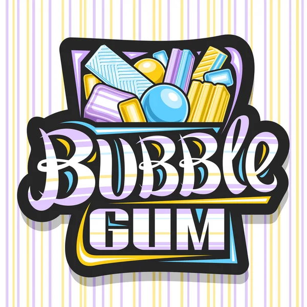 Vector Logo Für Bubble Gum Schwarzes Dekorationsschild Mit Illustration Verschiedener — Stockvektor