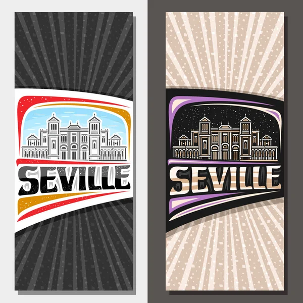 Vector Vertical Template Seville Ornamental Leaflet Line Illustration Sevenille City — 스톡 벡터