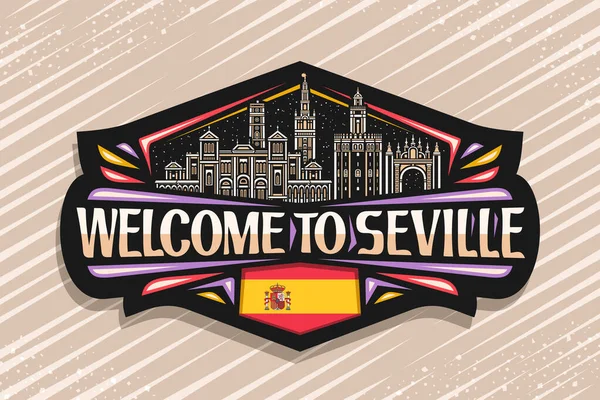 Vector Logo Voor Sevilla Zwarte Decoratieve Tag Met Schets Illustratie — Stockvector