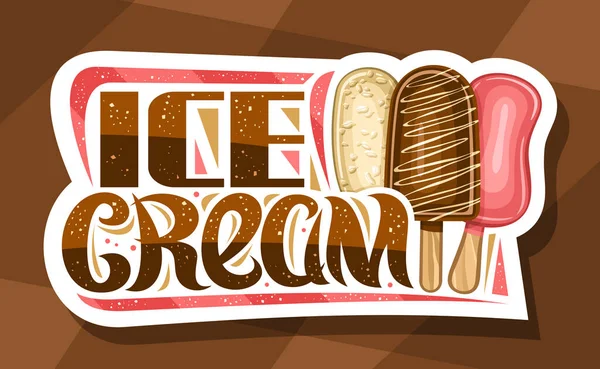 Logo Wektora Dla Ice Cream Bar Dekoracyjna Tablica Ilustracją Trzech — Wektor stockowy