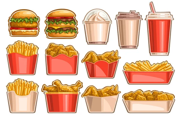 Vector Fast Food Set Lossammlung Ausgeschnittener Illustrationen Leckere Burger Dessert — Stockvektor