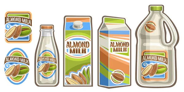 Vector Conjunto Leche Almendra Colección Lote Ilustraciones Recortadas Etiquetas Con — Vector de stock