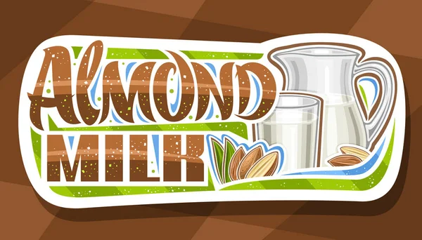 Vektor Logotyp För Mandel Mjölk Vit Dekorativ Skyltning Med Illustration — Stock vektor