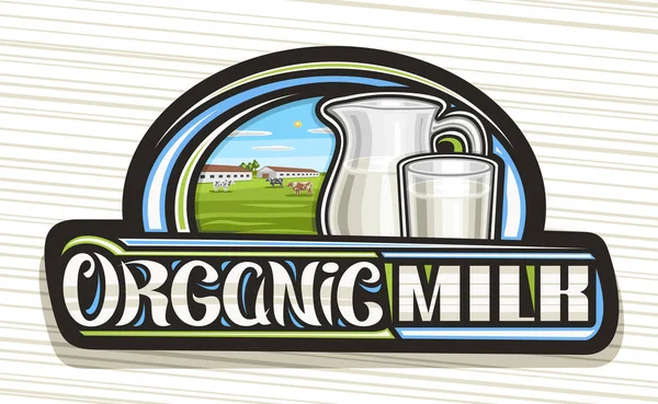 Vector Logo Organic Milk Dark Decorative Sign Board Illustration Livestock — Stock Vector