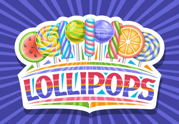 Λογότυπο Διάνυσμα Για Lollipops Διακοσμητικό Κομμένο Χαρτί Πινακίδα Ποικιλία Ριγέ — Διανυσματικό Αρχείο