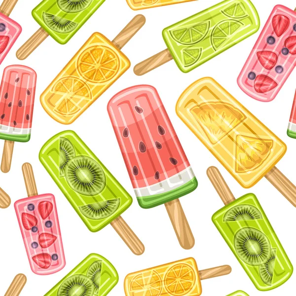 Vector Fruit Popsicle Seamless Pattern Quadratisch Wiederholendes Fruchteis Hintergrund Für — Stockvektor