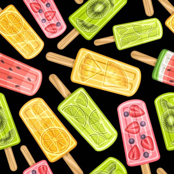 Vector Fruit Popsicle Seamless Pattern Fond Carré Répétitif Crème Glacée — Image vectorielle