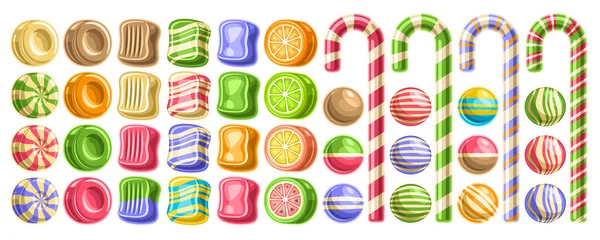 Vector Set Candies Lot Collection Cut Out Illustrations Different Vivid — Διανυσματικό Αρχείο