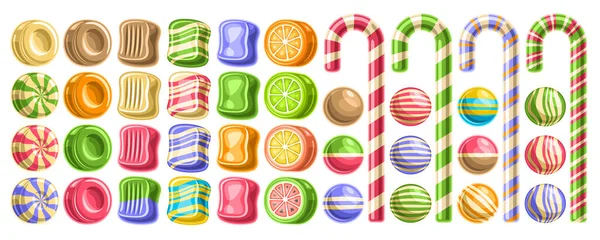 Vector Set Candies Lot Collection Cut Out Illustrations Different Vivid — Archivo Imágenes Vectoriales