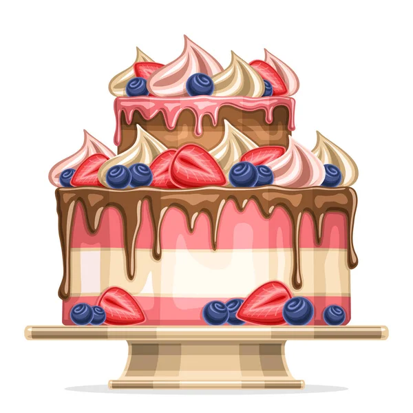 Vector Illustration Birthday Cake Two Tier Layered Cake Twisted Merengue — Stock Vector