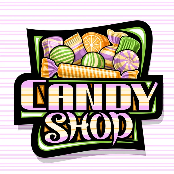 Vektorové Logo Pro Candy Shop Tmavá Dekorativní Tabule Ilustrací Různých — Stockový vektor