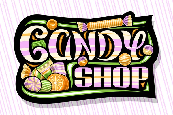 Logo Wektora Dla Candy Shop Ciemna Dekoracyjna Tablica Ilustracją Różnych — Wektor stockowy