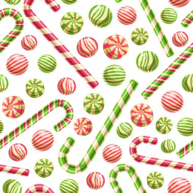 Şekersiz Şekerlemesiz Şekerleme, çocuk tekstili için kare tekrarlayan meyve şekerlemeleri, farklı şirin sakızların ve beyaz arka planda noel şeker kamışlarının resimlerinin olduğu poster..