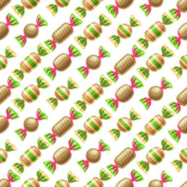 Vektör Şekersiz Şekerleme, çocuk tekstili için kare tekrarlayan şekerler, beyaz arkaplan üzerinde paketlenmiş kırmızı ve yeşil meyve şekerlerinin resimlerinin olduğu poster.