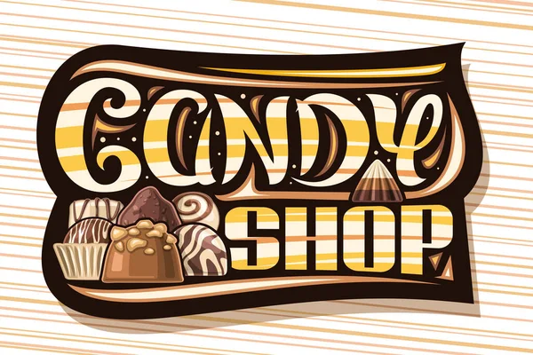 Şekerci Dükkanı Için Vektör Logosu Çeşitli Şekerleme Pralini Çikolata Piramidi — Stok Vektör