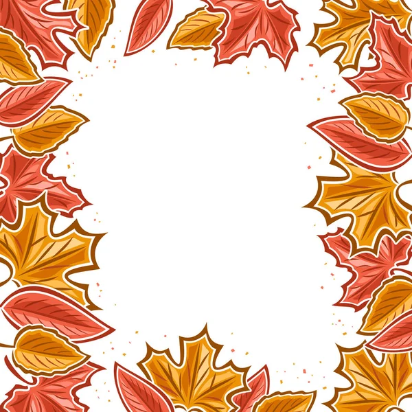 白いコピースペースのベクトル秋の葉フレーム 秋の広告提供のための多くの異なるカラフルな季節の葉のイラストと正方形のレイアウト — ストックベクタ