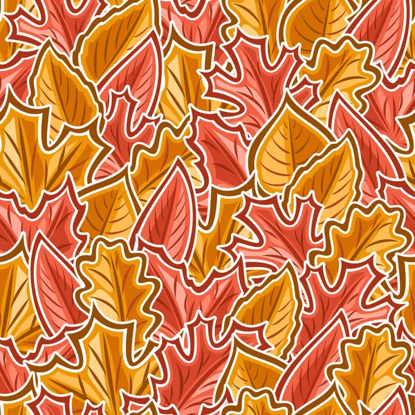 ベクトルの葉シームレスなパターン 季節のインテリアのための正方形の繰り返しの背景 金色の異なる葉のイラストを持つ正方形のポスター — ストックベクタ