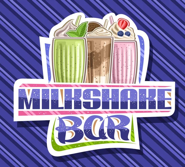 Vector Logo Voor Milkshake Bar Decoratief Gesneden Papieren Bord Met — Stockvector