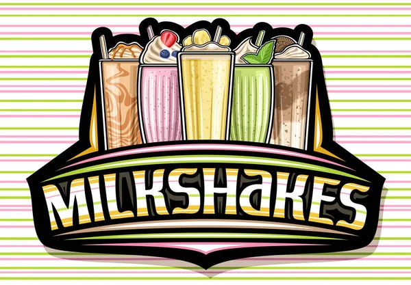 Logo Vectoriel Pour Milkshakes Panneau Décoratif Noir Avec Illustration Milkshake — Image vectorielle