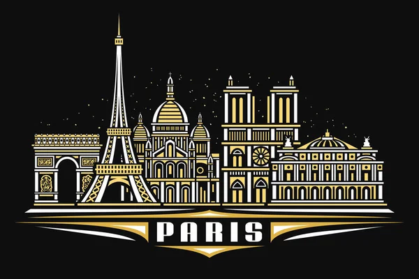 Ilustración Vectorial París Póster Horizontal Negro Con Diseño Lineal Iluminado — Archivo Imágenes Vectoriales