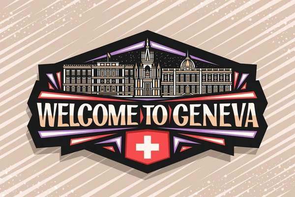 Logo Vectoriel Pour Genève Badge Décoratif Noir Avec Illustration Ville — Image vectorielle