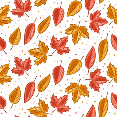 Vektör Yaprakları Kusursuz Şablon, mevsimsel iç mekan için kare tekrarlayan arka plan, farklı sonbahar yapraklarının kesilmiş resimlerinin olduğu poster beyaz arkaplan üzerinde bir sırada kök ile.