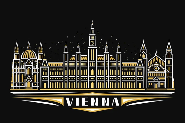Bécs Vektor Illusztrációja Fekete Horizontális Poszter Lineáris Design Megvilágított Bécsi — Stock Vector