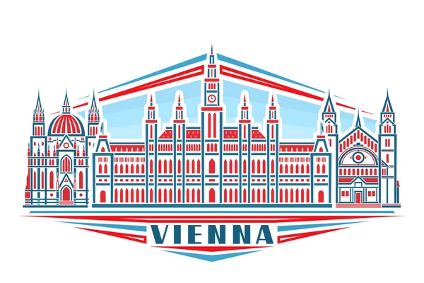 Vektor Illustration Wien Horisontell Affisch Med Linjär Design Historiska Vienna — Stock vektor