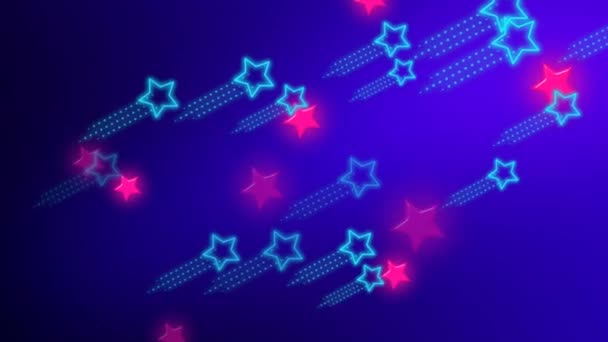 Animace Pozadí Smyčce Neonových Létajících Hvězd — Stock video
