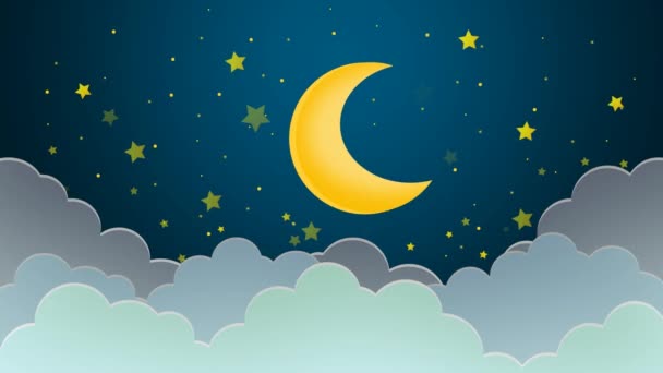 Schönen Mond Und Sterne Schleife Animation Hintergrund — Stockvideo