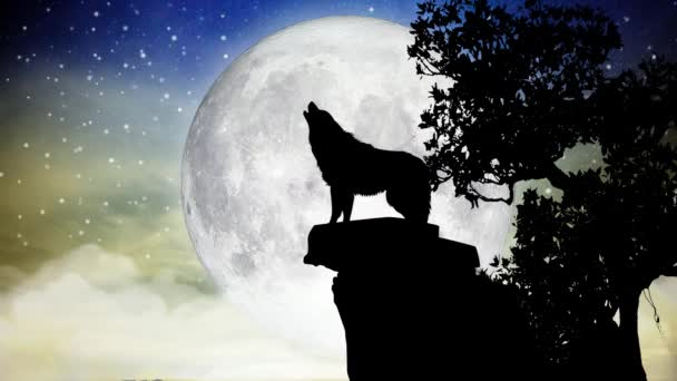 Gyönyörű Hold Hullócsillagok Éjszakai Fantázia Loop Animáció Háttér — Stock videók