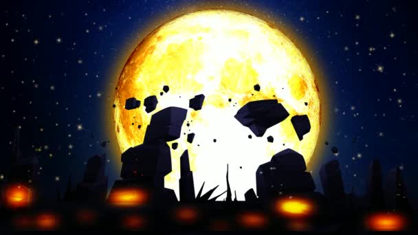 Grande Lune Jaune Sur Fond Sombre Fantaisie Nocturne Beau Ciel — Video