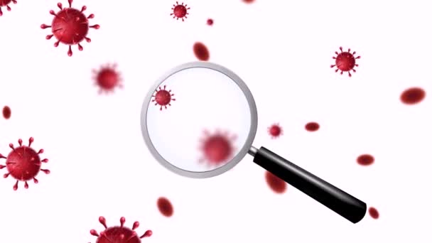 Lupe Zeigt Blick Durch Neuartiges Coronavirus Covid Animationshintergrund — Stockvideo