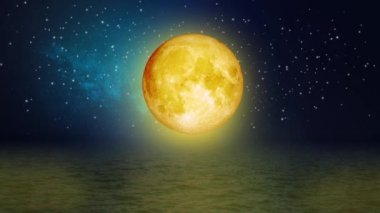 Gökte güzel sarı ay, gece gökyüzü, gece fantazisi, döngü animasyon arka planı.