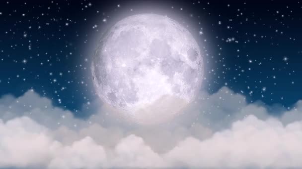 Luna Piena Nuvole Bella Luna Stelle Notturne Cielo Notturno Loop — Video Stock