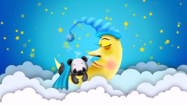 Panda Kreslené Spaní Měsíci Měsíc Kreslené Noční Hvězdy Noční Fantazie — Stock video