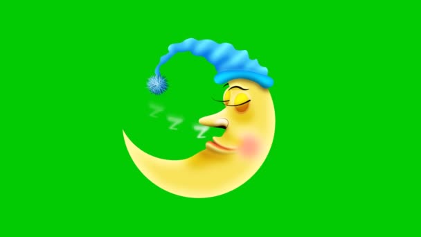 Luna Dibujos Animados Durmiendo Zzz Sobre Fondo Pantalla Verde — Vídeo de stock