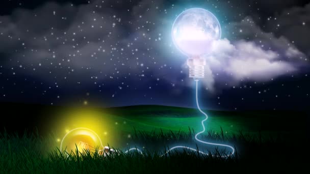 Beautiful Lamp Landscape Lightmoon Fantasy Night Stars Digital Art Style — Stock Video