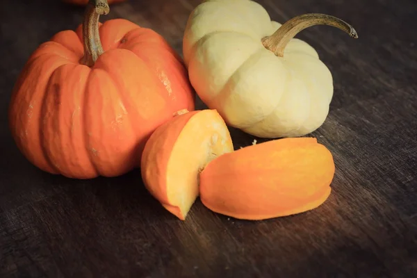 Fancy pumpkins white and orange Royalty Free Stock Images