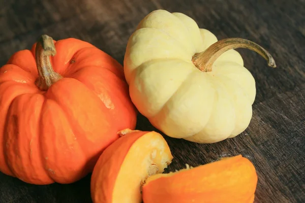 Fancy pumpkins white and orange Royalty Free Stock Photos